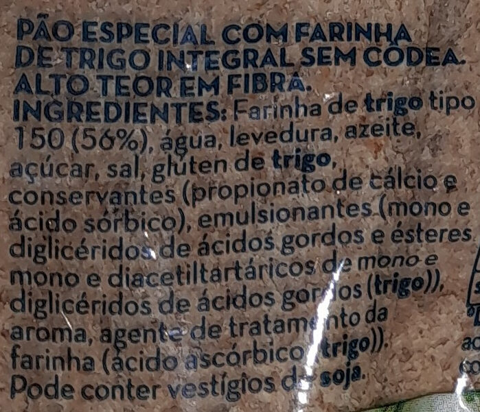 Foto da lista de ingredientes