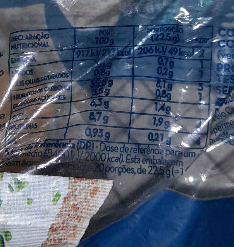 Foto da tabela nutricional