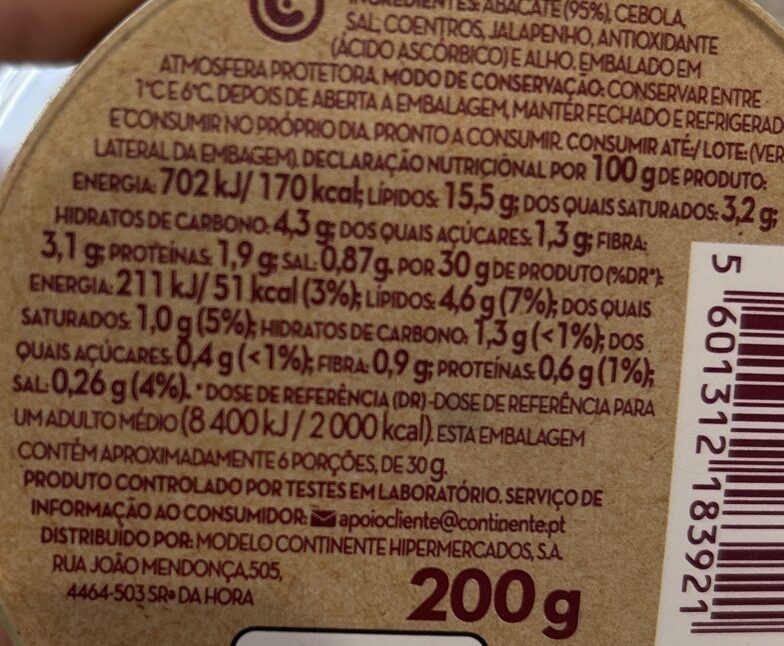 Foto da tabela nutricional