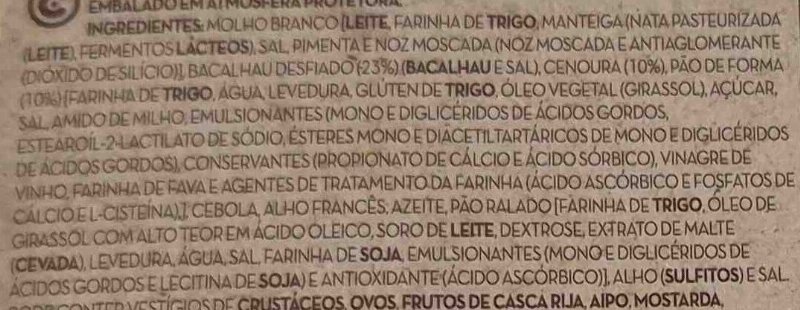 Foto da lista de ingredientes