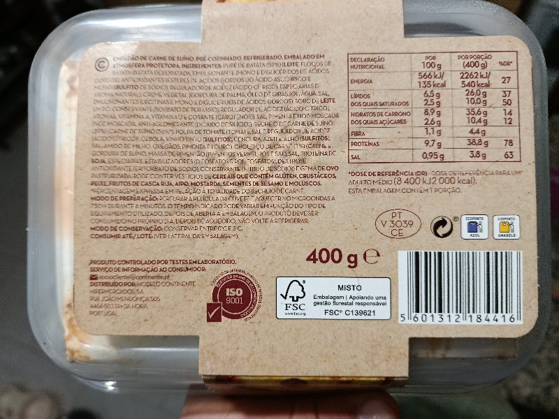 Foto da tabela nutricional