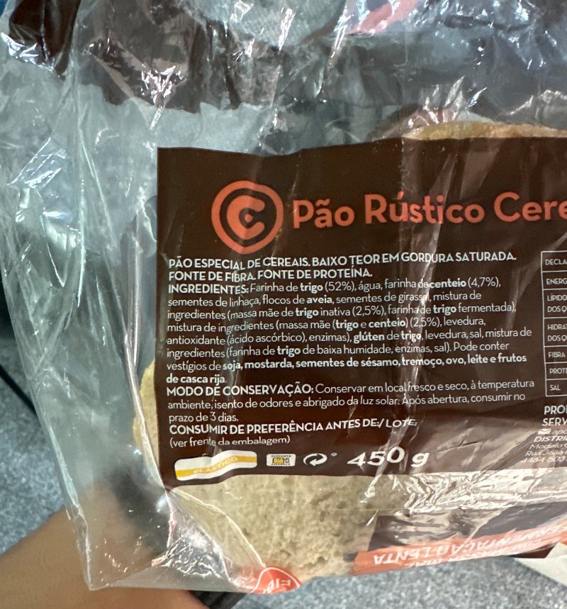 Foto da lista de ingredientes