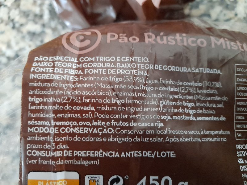 Foto da lista de ingredientes