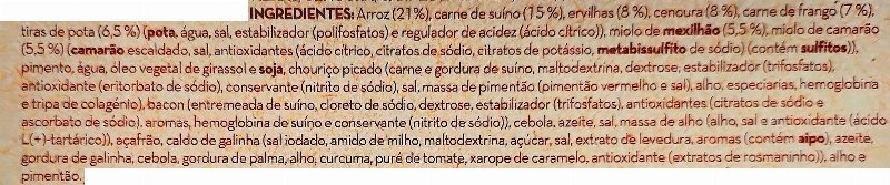 Foto da lista de ingredientes