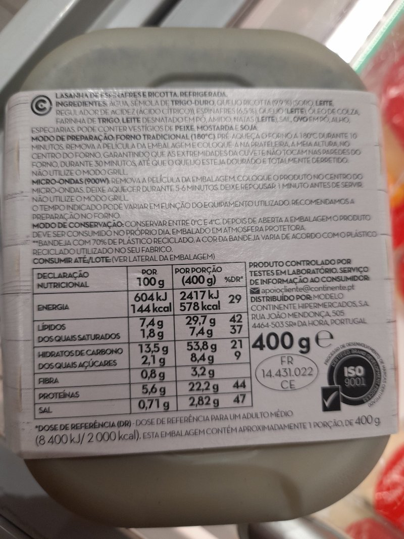 Foto da lista de ingredientes