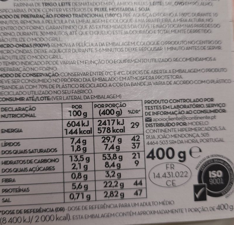 Foto da tabela nutricional