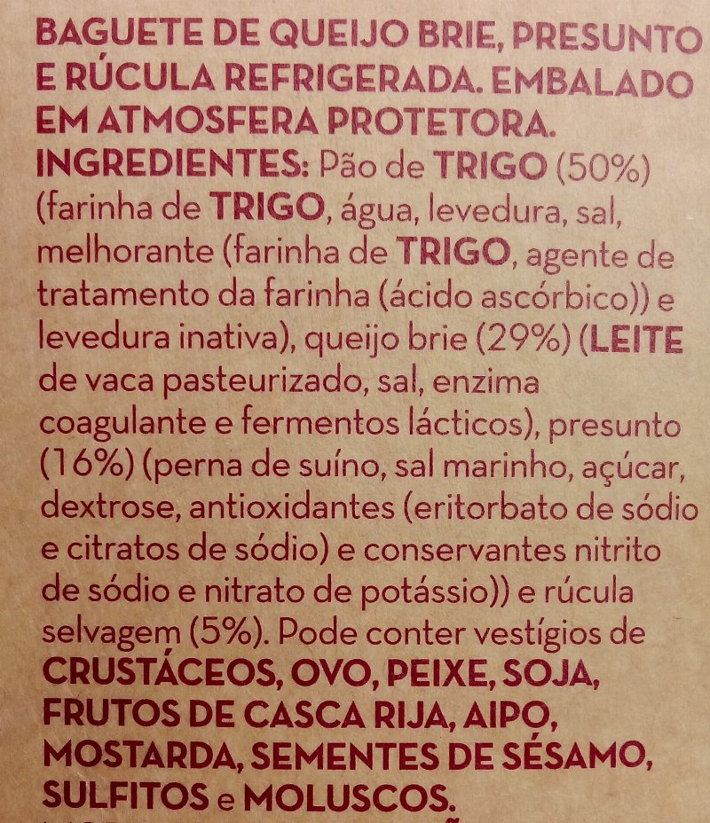 Foto da lista de ingredientes
