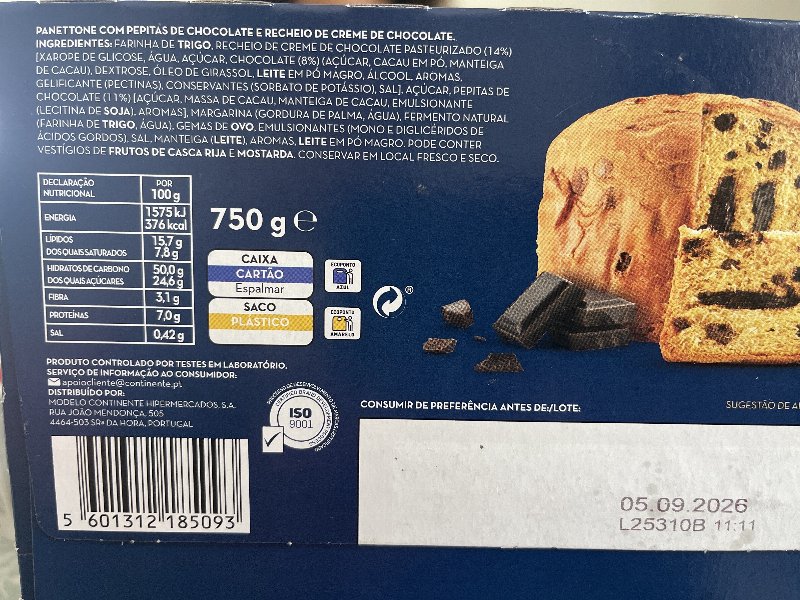 Foto da lista de ingredientes