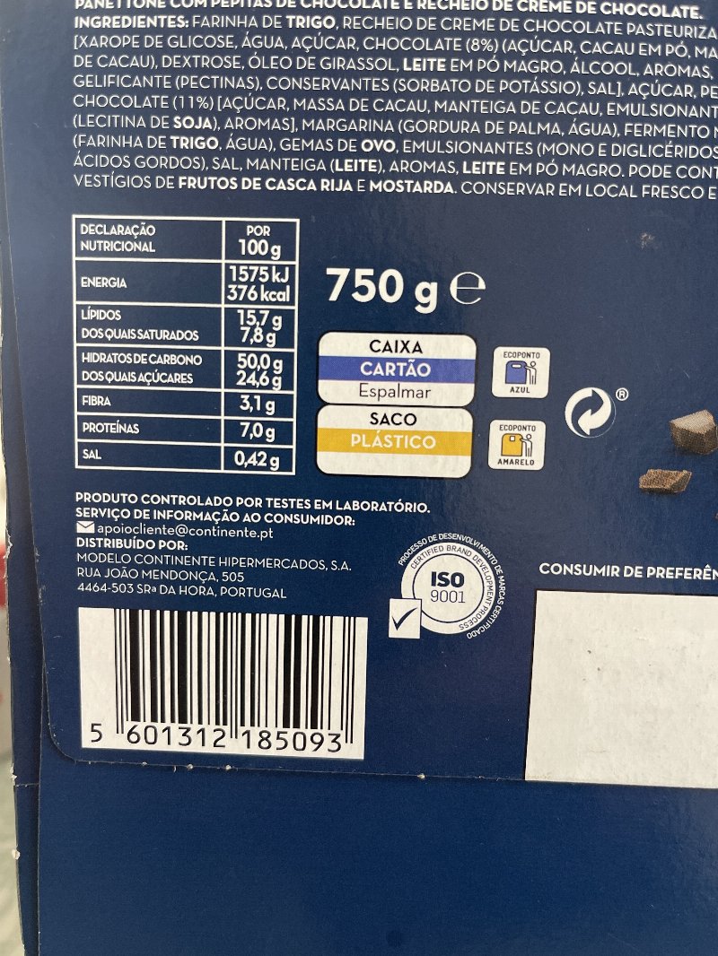 Foto da tabela nutricional