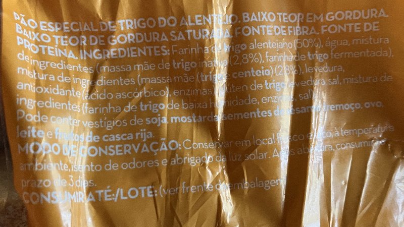 Foto da lista de ingredientes