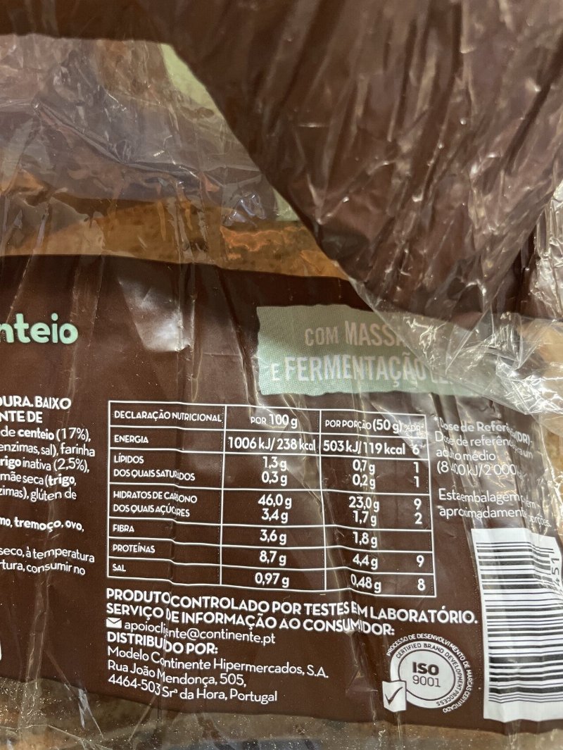 Foto da tabela nutricional