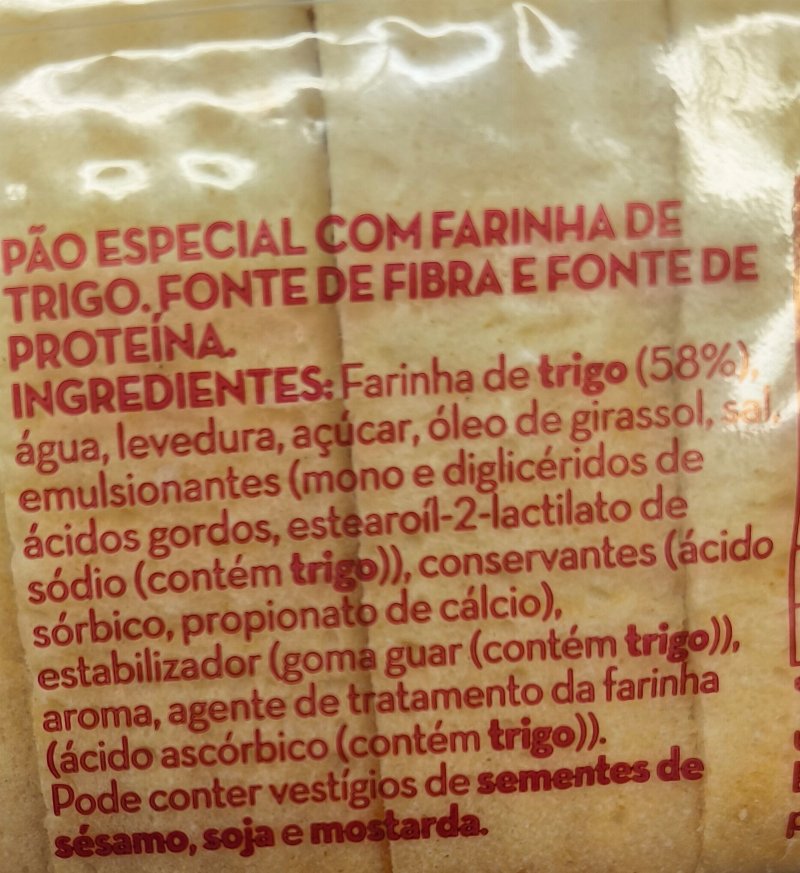 Foto da lista de ingredientes