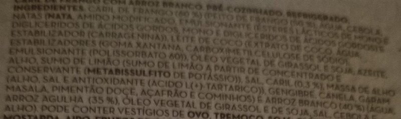 Foto da lista de ingredientes