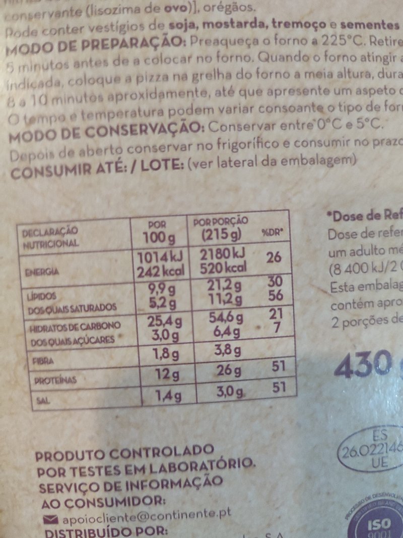 Foto da tabela nutricional