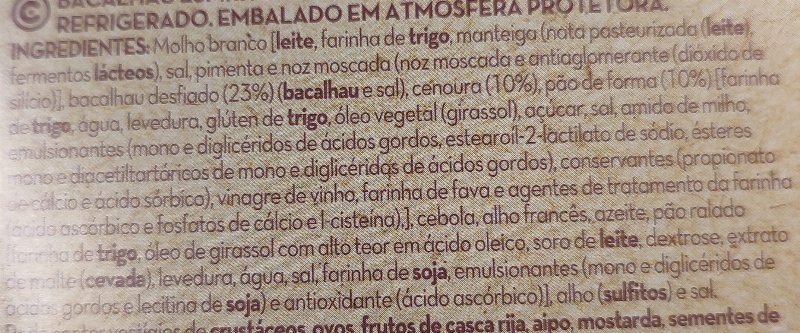Foto da lista de ingredientes