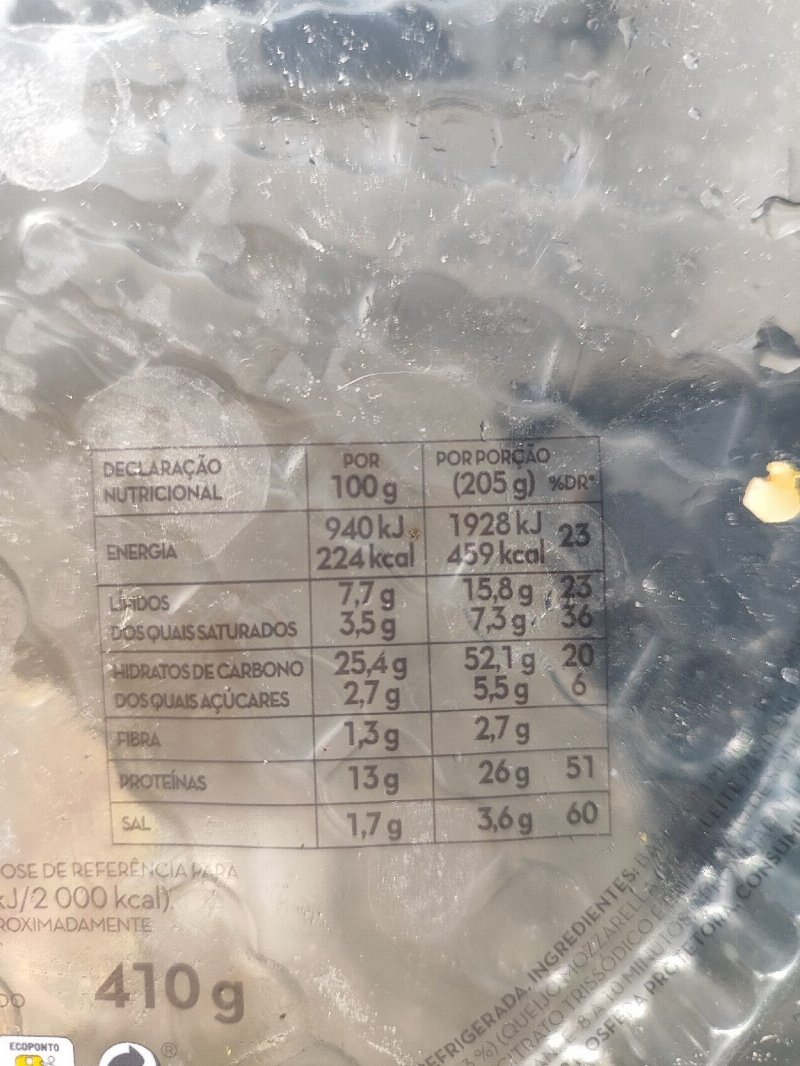 Foto da tabela nutricional