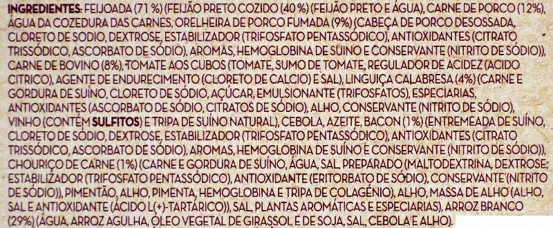 Foto da lista de ingredientes
