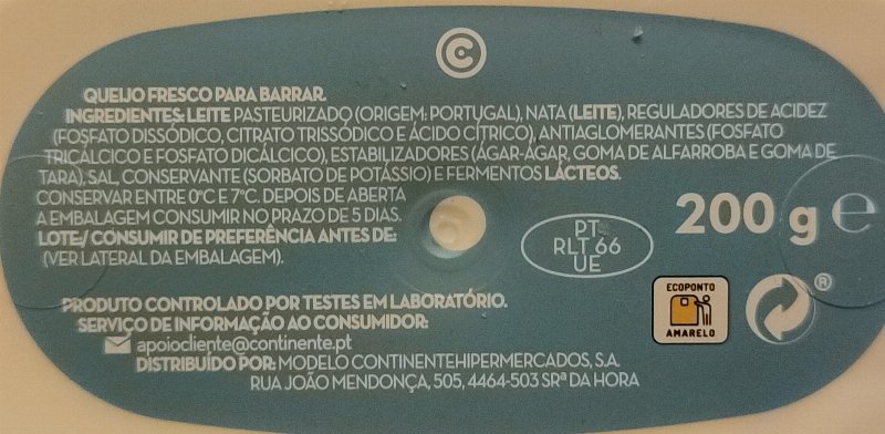 Foto da lista de ingredientes
