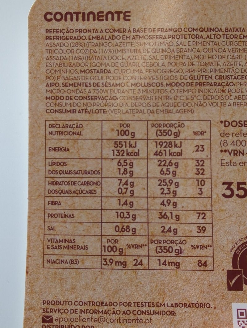 Foto da tabela nutricional