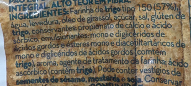 Foto da lista de ingredientes