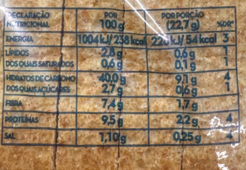 Foto da tabela nutricional