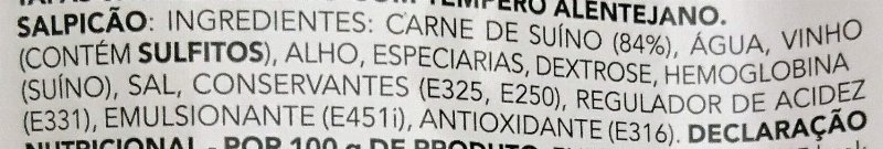 Foto da lista de ingredientes