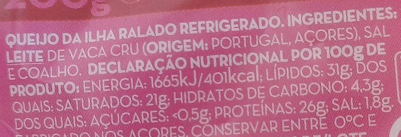 Foto da lista de ingredientes