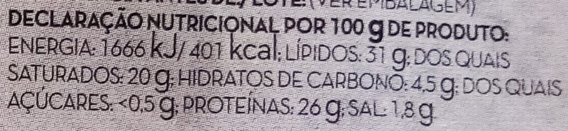 Foto da tabela nutricional