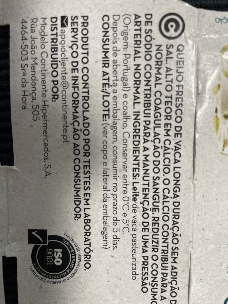 Foto da lista de ingredientes