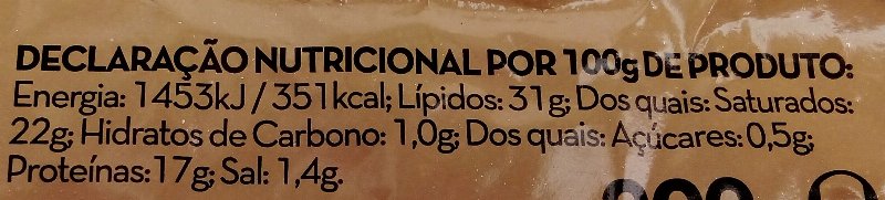 Foto da tabela nutricional