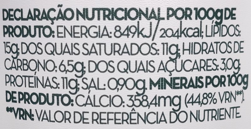 Foto da tabela nutricional