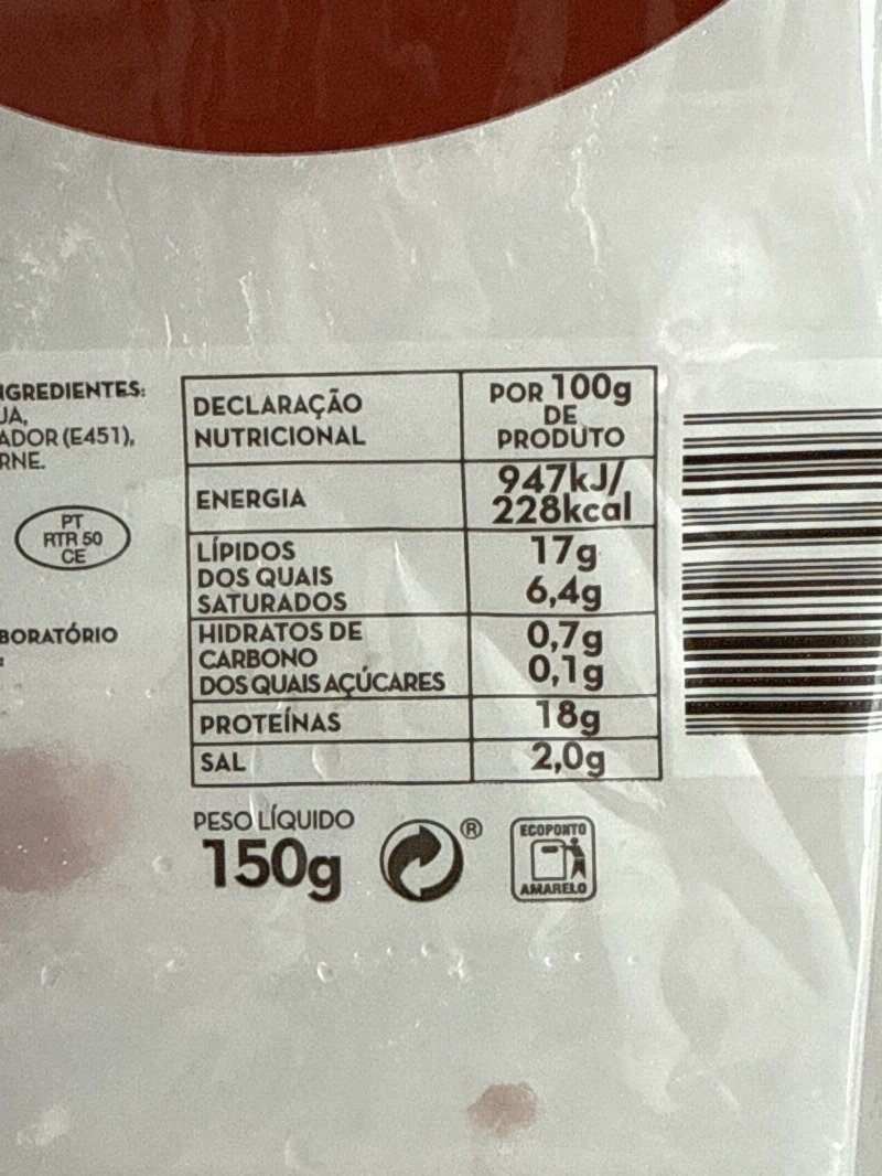 Foto da tabela nutricional
