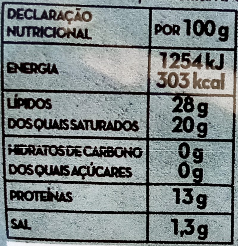 Foto da tabela nutricional