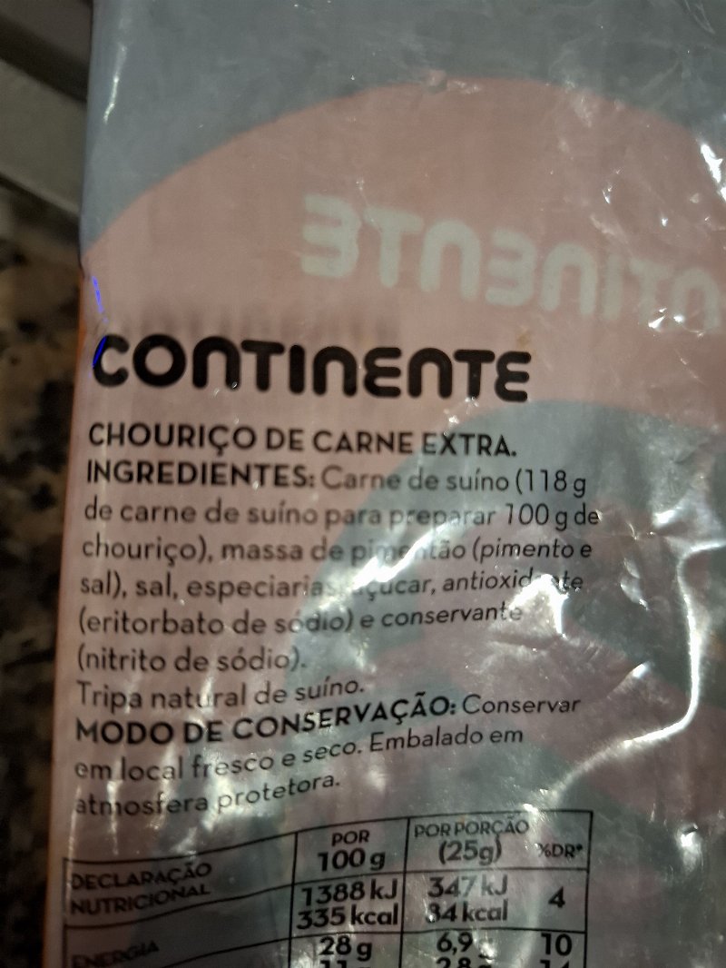 Foto da lista de ingredientes