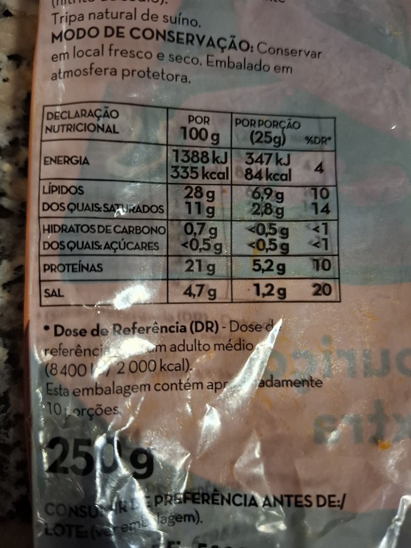 Foto da tabela nutricional