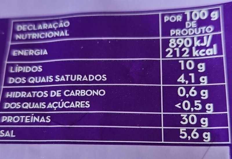 Foto da tabela nutricional
