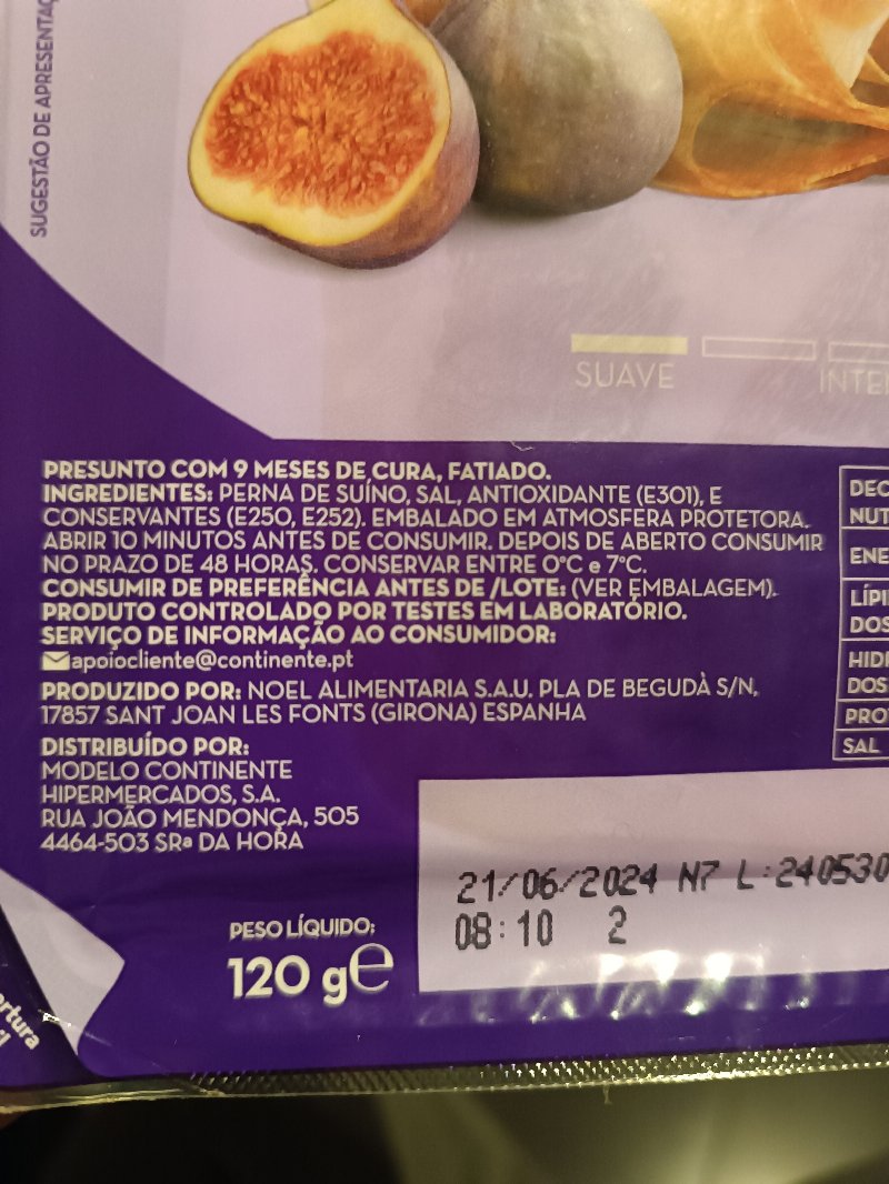Foto da lista de ingredientes