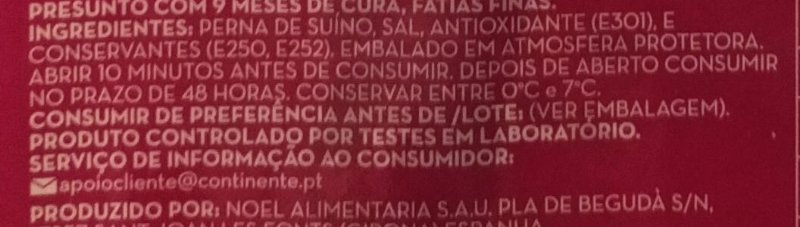Foto da lista de ingredientes