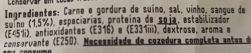 Foto da lista de ingredientes