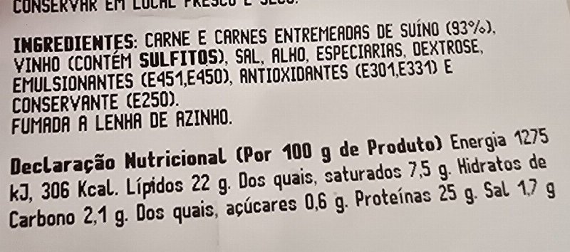 Foto da tabela nutricional