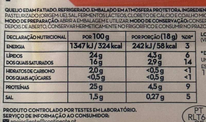 Foto da tabela nutricional