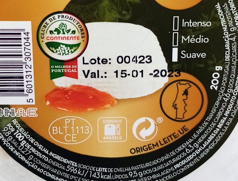 Foto da tabela nutricional