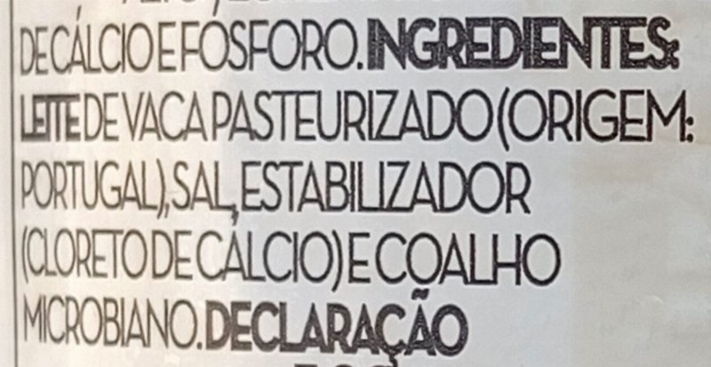 Foto da lista de ingredientes