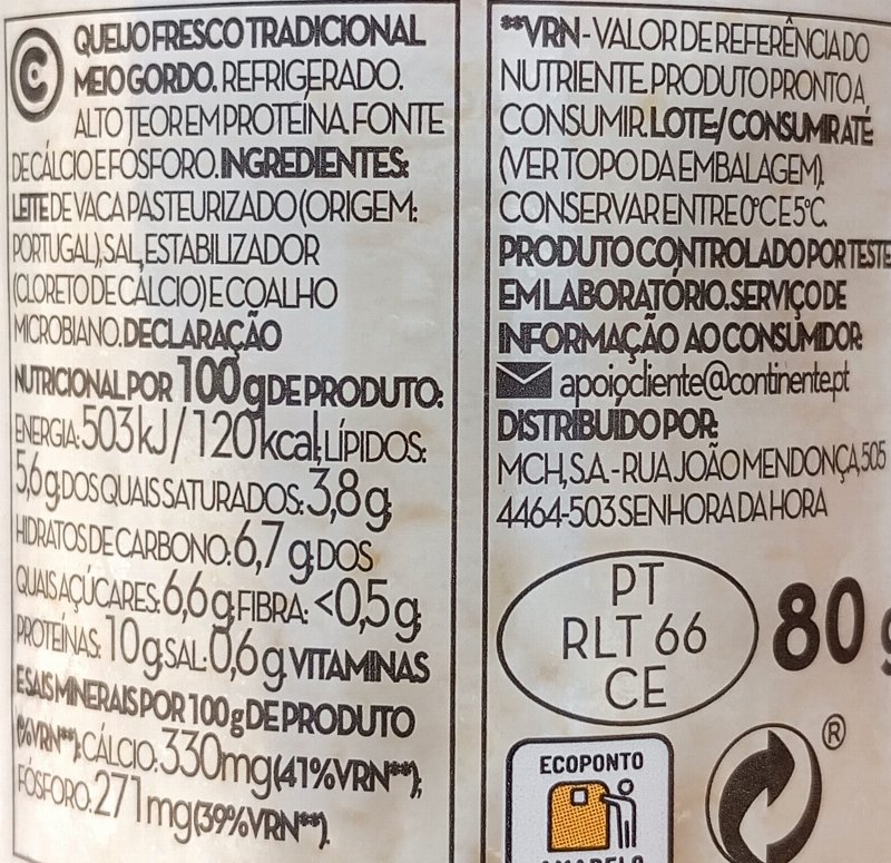 Foto da tabela nutricional