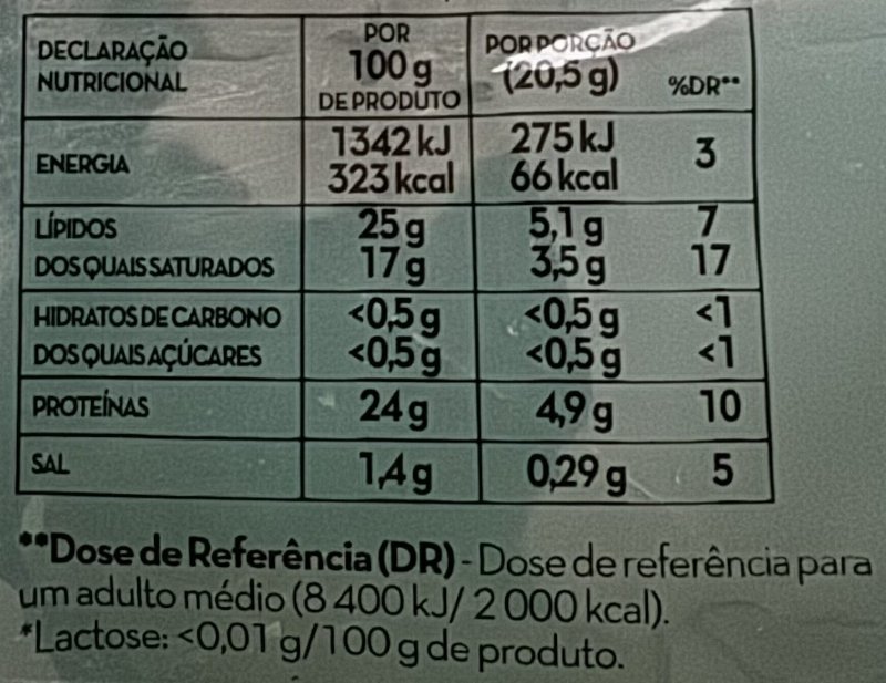 Foto da tabela nutricional