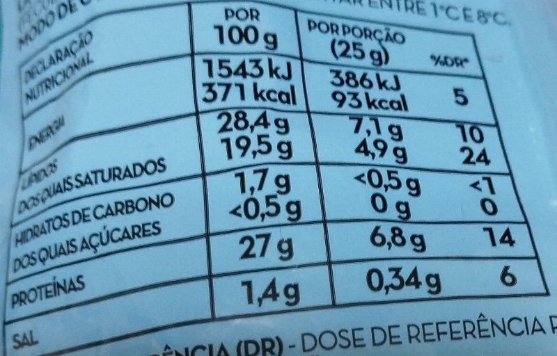 Foto da tabela nutricional