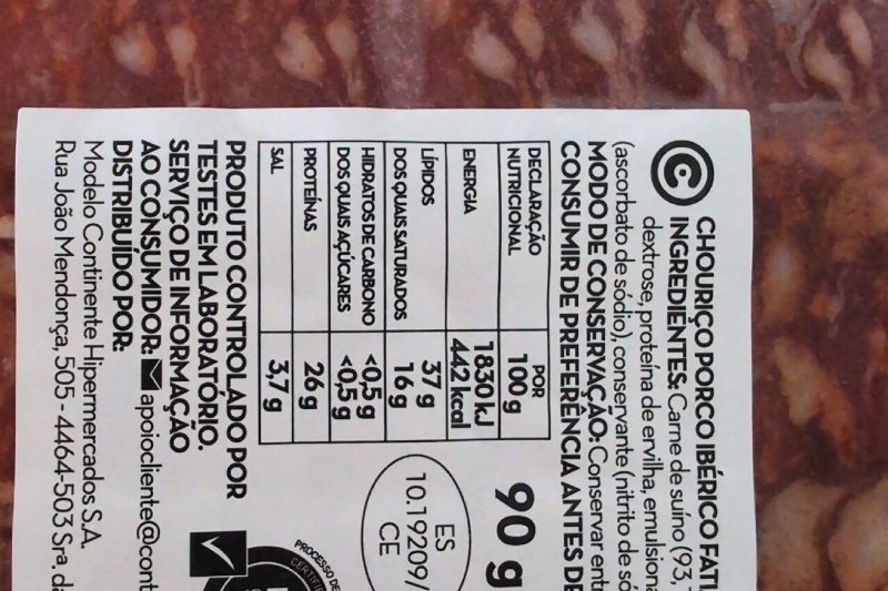 Foto da tabela nutricional