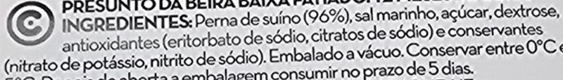 Foto da lista de ingredientes