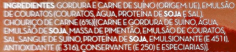 Foto da lista de ingredientes