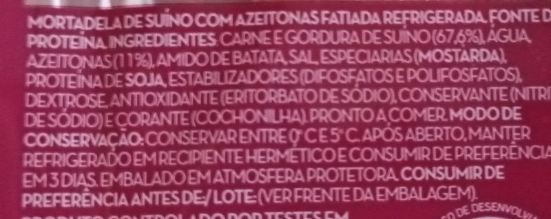 Foto da lista de ingredientes